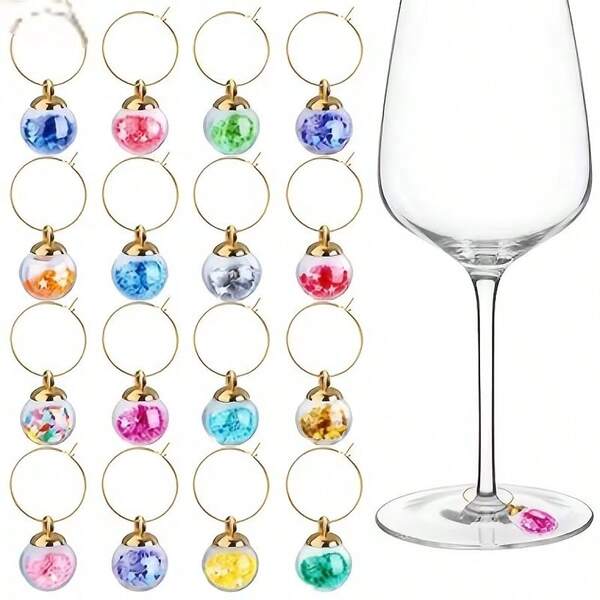 16 Glass Ball Wine Glass Hanging Rings, Stem Glass Wine Glass Hanging Rings, Wine Glass Recognizer, Wine Tasting Party Gifts