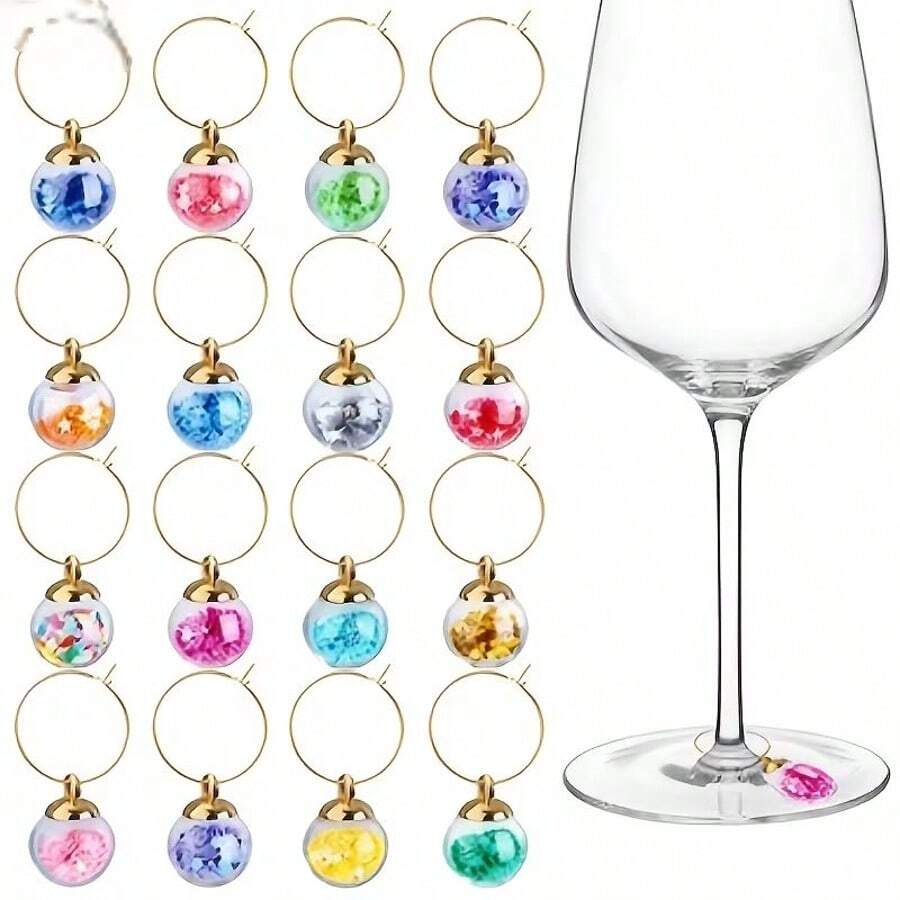 16 Glass Ball Wine Glass Hanging Rings, Stem Glass Wine Glass Hanging Rings, Wine Glass Recognizer, Wine Tasting Party Gifts - View 1