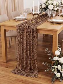 1pc American Leopard Print Tulle Table Runner, Vintage Wild Style Dining Table Decor, Party Wedding Banquet Table, Birthday Party Wedding Dinner Tabletop Decoration - Multicolor - View 5