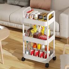 3-Tier White Plastic Rolling Storage Cart With Handle - Multi-Functional Storage Organizer For Kitchen, Bathroom And Bedroom - Durable Mesh Shelves Easy To Access, Mobile Practical Storage Cart | Modern Storage | Ventilated Storage - Multicolor - View 7