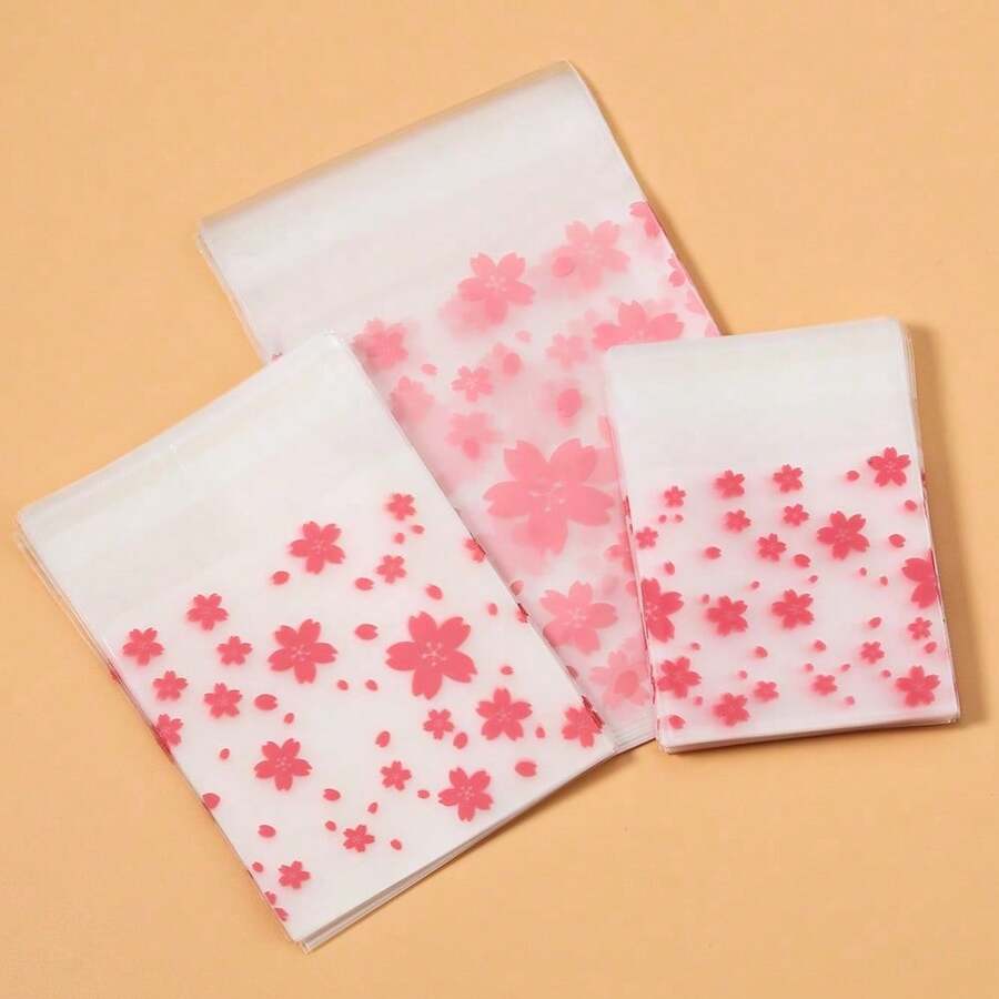 100 Buah Kantong Plastik Perekat Semi-Transparan Bermotif Bunga Sakura Merah Muda, Cocok untuk Kemasan Hadiah, Penyimpanan Perhiasan, dan Kantong Pajangan - Tas berperekat - View 1