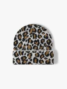 1 buah Topi Rajut Motif Leopard Eropa & Amerika, Topi Rajut Lipat Minimalis Serbaguna Hangat untuk Pemakaian Sehari-hari di Musim Gugur/Dingin - Beraneka warna - View 4