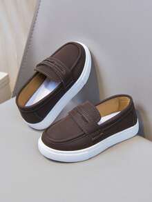 Children's Slip-On Loafers With Buckle Decor, Soft Sole Anti-Slip, Unisex Casual Shoes For Spring And Autumn - Brown - View 5