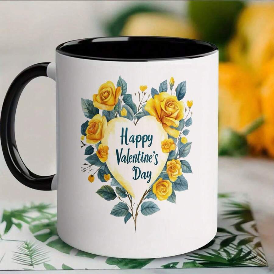 "Happy Valentine's Day" Design Coffee, Tea, And Milk Cup Sleeve - Ideal Valentine's Day, Christmas, Or New Year's Gift. - White - View 1