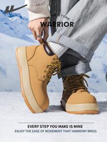 Warrior Fashionable Thick Soled Height Increasing Spring And Autumn Hiking Shoes For Small Stature Boots Ladies Ankle Boot Fleece-Lined Sneakers - Camel - View 3