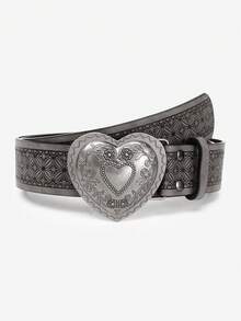 1pc Heart Buckle Western Style Belt, Embossed Faux Leather, Bohemian Style, Suitable For Girls' Jeans, Dresses, Daily And Holiday Outfits - Belt - View 6