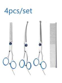 Pet Grooming Scissors Set - Professional Pet Grooming Scissors, Blue Curved Scissors, Thinning Scissors, Straight Scissors, Dematting Comb & Slicker Brush Set - Multicolor - View 15
