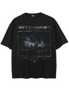 Tiny Spark Streetwear Black Tee Shirt Vintage Dark City View Distressed Graphic - Black - View 2
