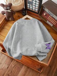 Girls' Personalized Butterfly Print Crew Neck Sweatshirt And Casual Wide Leg Pants 2-Piece Set, Suitable For Autumn/Winter, School, Shopping And Sports - Grey - View 6