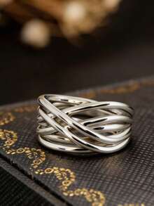 1pc Women's Intertwined Ring, Suitable For Wedding, Engagement, Anniversary, Party Wear, Valentine's Day Gift, No Packaging Box - Silver - View 1