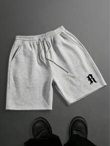 Camvyn Refreshing & Versatile! Men's Summer Casual Letter Print Short Relaxed Pants - Grey - View 1
