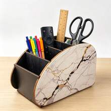 New Integrated Wooden Remote Control Holder, Marble Texture, Suitable For TV Remote, Glasses, Makeup Brushes, Pens, Office Supplies, Smart Controllers, Desktop Storage Box, Multi-Functional Storage Box, Home And Office Holiday Gift - Multicolor - View 7