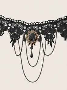 Valisandre Women's Black Choker Necklace Set, Including Velvet Choker, Lace Choker - Black - View 10