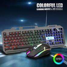 T-WOLF Gaming Keyboard And Mouse Set, Metal Plate Keyboard With Mechanical Feel, 104 Keys, RGB Backlit, 4-Button Wired LED Mouse - View 2