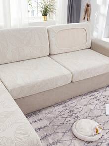 1pc Grey Jacquard Sofa Cover, Non-Slip Elastic Sofa Slipcover, Removable & Washable Sofa Protector, Suitable For L-Shaped And 1/2/3/4 Seater Sofas, All Season - Light Grey - View 2