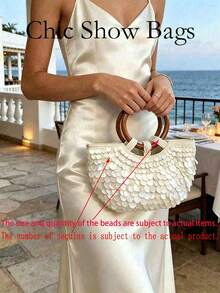 2026 New Rhinestone Clutch Bag, Colorful Shiny Evening Bag, Elegant European & American Style Handbag, Fashion Party & Banquet Dress Bag - Beige - View 3