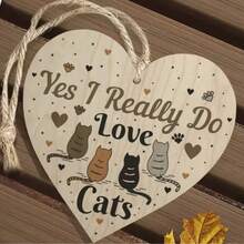 Heart-Shaped Wooden Hanging Sign, Cat Lover Gift, Wall Door Home Decor - 1PC - View 5