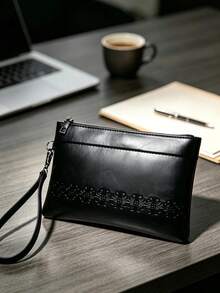 Dompet Pria Kasual Kapasitas Besar untuk Dokumen, Ponsel, dan Koin, Tas Tangan Timbul Terbaru - Hitam - View 7