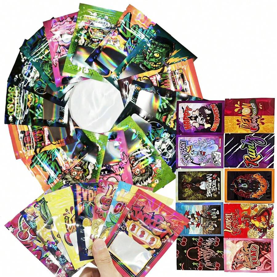 100pcs Reusable Mixed Design Plastic Mylar Bags, Zip Lock Mylar Bags For Jewelry Collection, Artwork, Crafts, Sewing, Party Decorations, Industrial Scientific Packaging Supplies, Anime Cartoon Pattern Gift Pack Bags, Suitable For Spring, Valentine's - 7x10cm/2.75x3.93inch - View 1