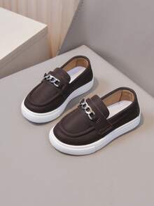 Children's Slip-On Loafers With Silver Chain Decor, White Thick Sole, Unisex Casual Shoes For Spring And Autumn - Brown - View 6