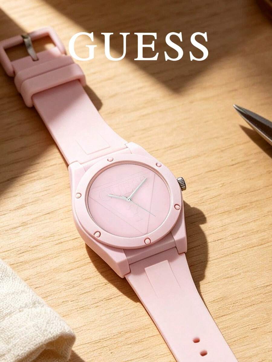 Guess Women's Quartz Watch, Rubber Strap, Round Case, Raised Triangle Logo Dial, Sporty Casual Style, Campus Summer Vacation Fashion - one-size - View 1