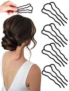 4/2/1pc 4-Prong U-Shaped Hair Bun Clips, Securely Hold Multiple Updo Hairstyles, Firm Grip, Suitable For Half-Up, Bun, Daily Wear, Holidays And Parties - Multicolor - View 2