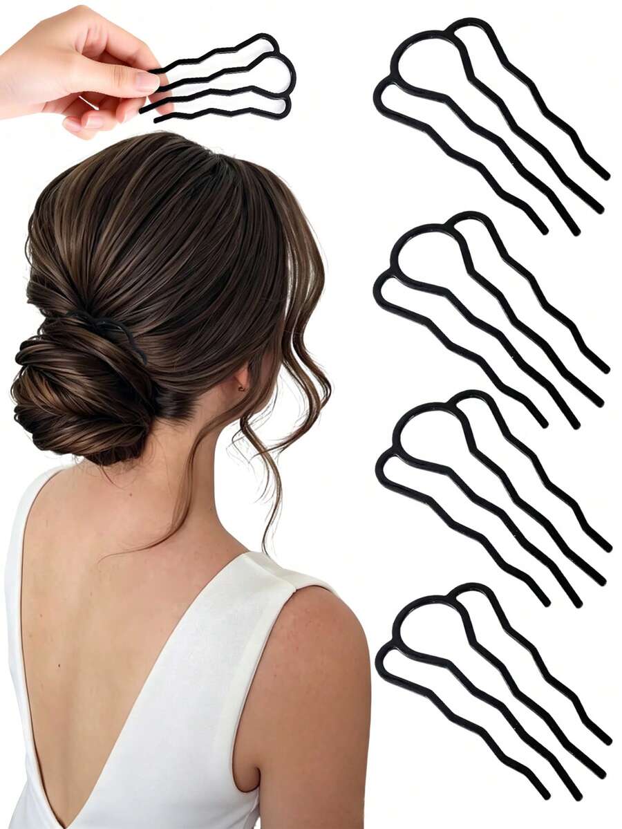 4/2/1pc 4-Prong U-Shaped Hair Bun Clips, Securely Hold Multiple Updo Hairstyles, Firm Grip, Suitable For Half-Up, Bun, Daily Wear, Holidays And Parties