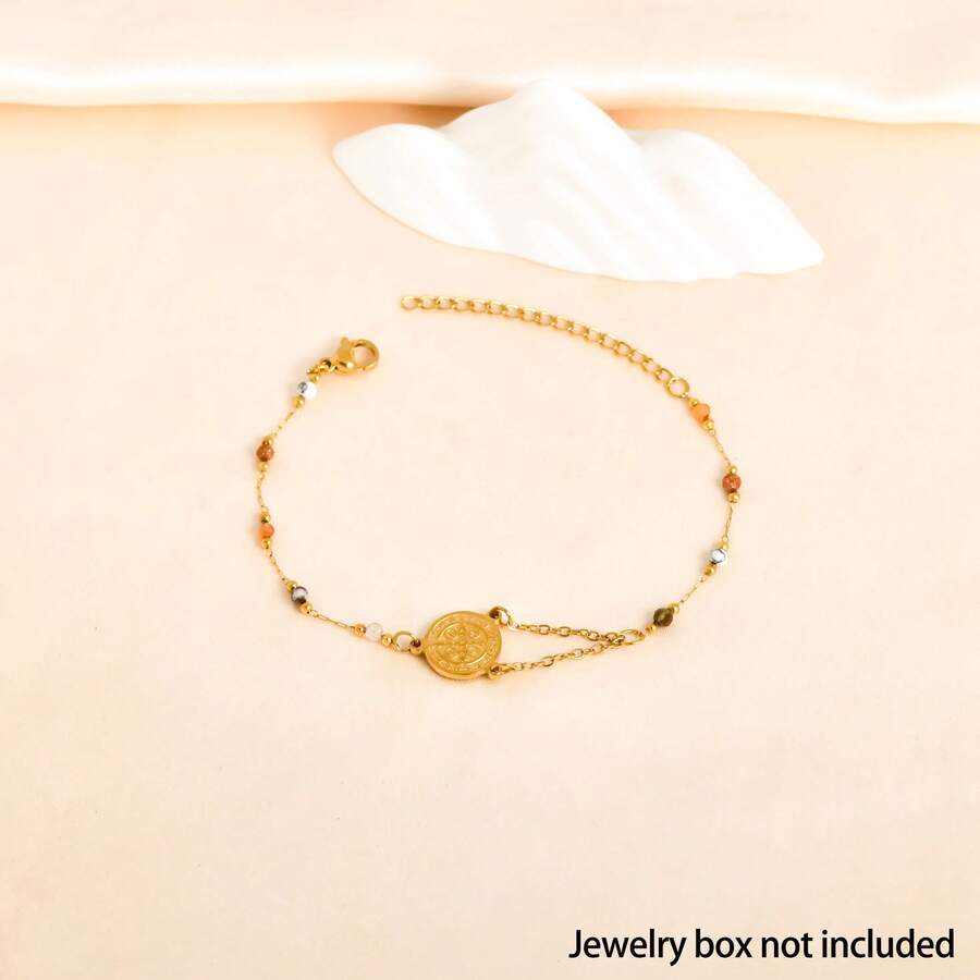 1PC Cross-Border European And American Luxury Style Stainless Steel Virgin Mary Cross Beaded Bracelet, Handmade Cut, Subject To Actual Product - Virgin Mary Cross Bead Bracelet - View 1