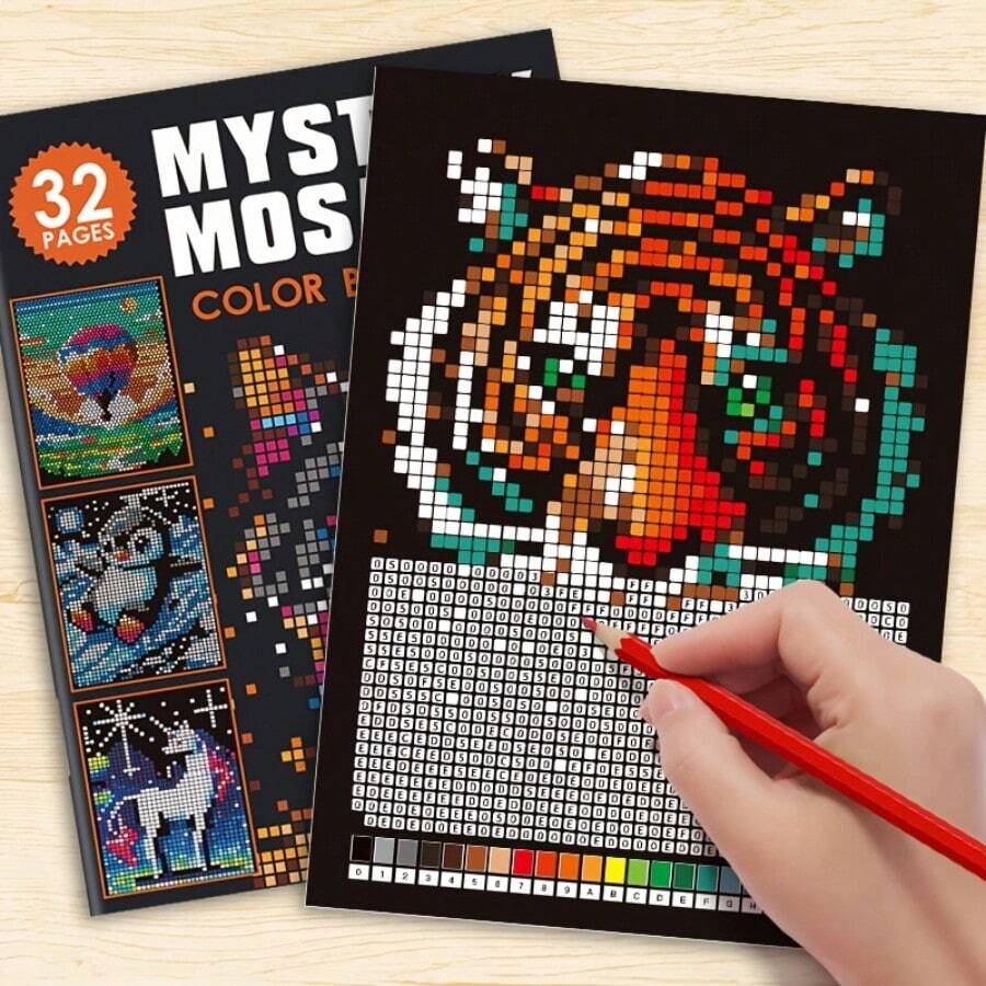 1 Dreamy Mosaic Digital Coloring Book, Fun Pixel Art Coloring Book, Notebook, Paint Pixel Mosaic Patterns According To Numbers, Exercise Concentration, Cultivate Color Matching Ability, Relieve Emotions, Home Leisure, Travel Entertainment, Home Coloring Interaction, Back To School Season, Essential Stationery Drawing Book, Holiday, Birthday, Party, Halloween, Christmas, New Year Gift Choice - Multicolor - View 1