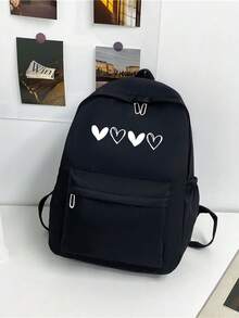 Mochila de estudiante de gran capacidad, unicolor simple y versátil, mochila escolar para volver a la escuela - Negro - Ver 4