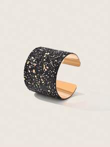 Valisandre 1pc Fashionable Simple Glitter Hinged Adjustable Wide Bangle - Black - View 4