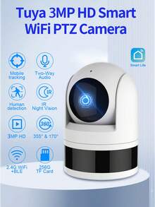 Tuya Smart Indoor Security Camera, 3MP HD WiFi & Bluetooth Home Surveillance Cam, Two‑Way Audio, Human Motion Tracking, Night Vision, APP Alarm Notification, Supports Up To 256G SD Card, For Pet & Home Monitoring - Multicolor - View 3