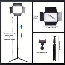 10-Inch Professional Studio LED Square Softbox Fill Light With 63-Inch Adjustable Tripod And Phone Holder, Portable Lighting Kit; Square Softbox With 4 Barn Doors, 38 Color Modes, 10 Adjustable Brightness Levels, Remote Control Compatible, No Battery Required. Suitable For Photography, Makeup, Video Recording, Live Streaming, Online Meetings, And Vlogging; Compatible With Mobile Phones And Cameras - A - View 2