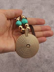 1 buah Kalung Panjang Liontin Bulat Besar Motif Spiral Bohemian, Rantai Kalung Manik-Manik Sederhana dan Modis, Aksesori Kalung, Hadiah untuk Pesta Halloween, Hadiah untuk Pacar, Ibu, dan Orang Tua - manik-manik - View 2