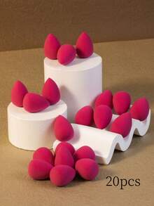 20pcs/30pcs Dual-Use Wet & Dry Makeup Sponges, Multi-Color Latex-Free Reusable Washable , Soft Flawless Makeup Applicators For Powder, Liquid, Makeup Design, Travel Essential - Hot Pink - View 2