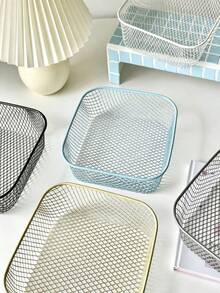 Macaron Color Metal Mesh Storage Basket Set, Square Hollow Desktop Organizer Tray, Multi-Functional Countertop Storage Rack, Suitable For Stationery, Cosmetics, Home Sundries, Home Office Use - Multicolor - View 11