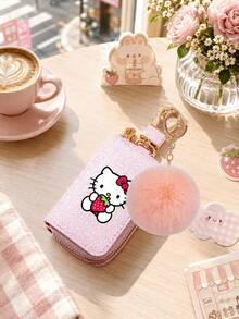 SANRIO 1Pc Hello Kitty Glitter Key Pouch, Zip Car Key Holder Case With Keychain Clip, Portable Key Organizer For Women - Multicolor - View 11