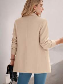 HOMEYEE Plus Size Blazer Jacket With Lapel Collar, Long Sleeve, Pockets, Vintage Casual Elegant Business Professional Everyday Wear Spring Fall - Apricot - View 3