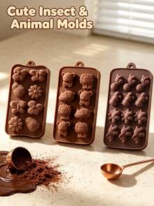 3 Types Of Cute Little Bear, Hippo And Lion Silicone Molds. Each Type Comes With 8/12 Animal-Shaped Designs. Easy To Make Chocolate Candies, Cakes And Jelly. Non-Sticky, Easy To Clean And Reusable Baking Tools. - Multicolor - View 3