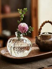 Handmade Japanese Glass Vase Suitable For Hydroponic Mini Water-Grown Flowers, Retro Modern Minimalist Cylinder Vase With Geometric Round Shape, Small Pomegranate Flower Holder For Desktop Table Centerpiece, Decor Glass Vessel - Multicolor - View 4