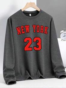 Men's Sports & Outdoor Sweatshirt, Autumn Letter Print Crew Neck Long Sleeve Loose Fit Athletic Sweatshirt - Dark Grey - View 11