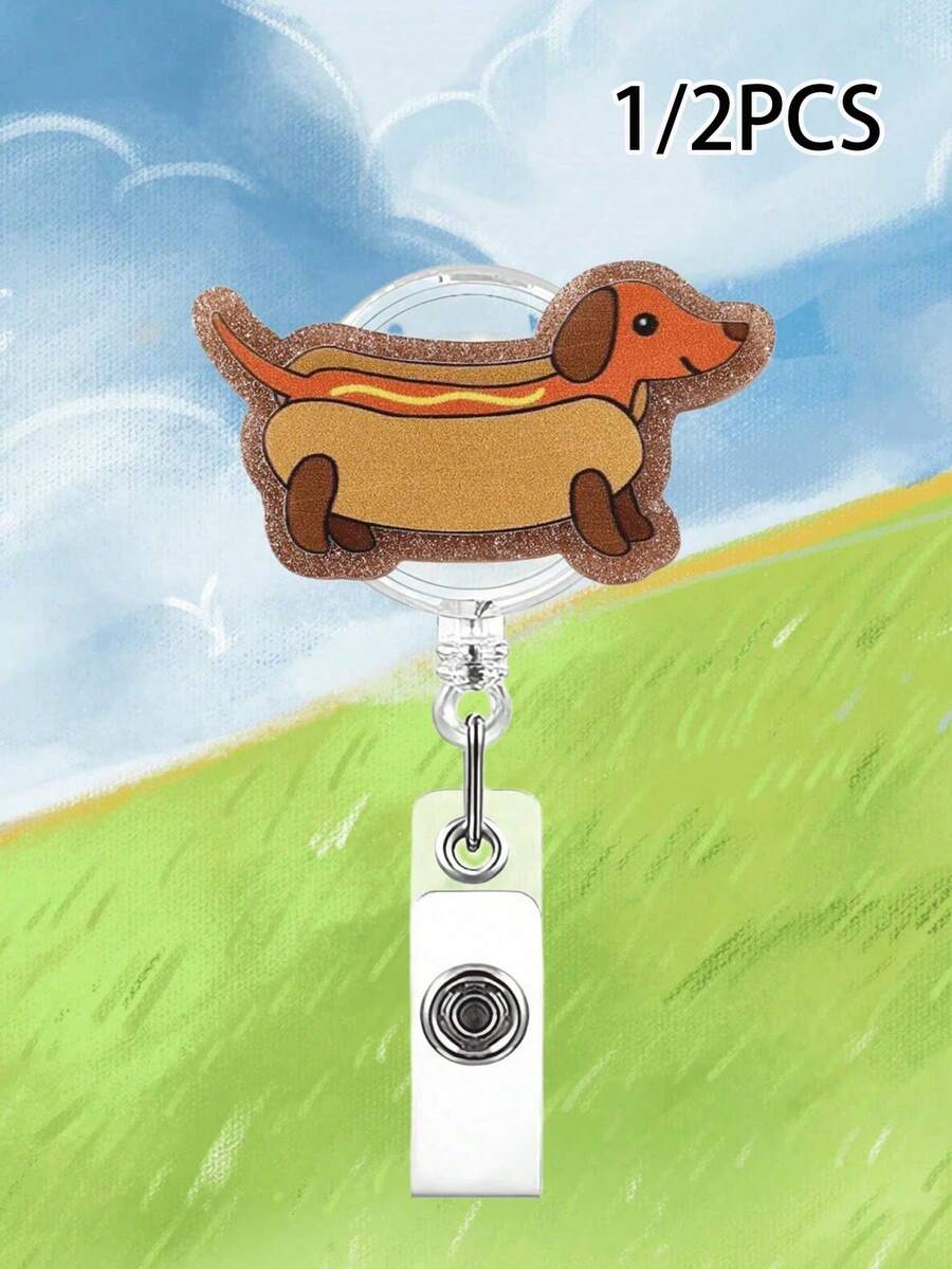 1/2pcs Dachshund Badge Reel, Cute Retractable Badge Holder With Rotating Crocodile Clip, Gift For Doctors, Medical Workers, Nurses - Multicolor - View 1