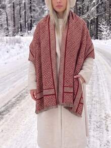 1pc Design Geometric Pattern Jacquard Faux Cashmere Warm Scarf Cold-Proof Neck Warmer Women Autumn Winter Fashion Versatile Air Conditioning Shawl Blanket Suitable For Daily Matching And Decoration Use - Multicolor - View 14