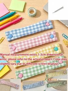 5/1pc Premium Fabric Cable Organizer Strap, Cute Plaid Cable Management Clip With Heart Button, Earphone/Charging Cable Cord Wrap, Portable Desktop Travel Cable Fixer, Multi-Color Decorative Cable Storage Accessory - Multicolor - View 8