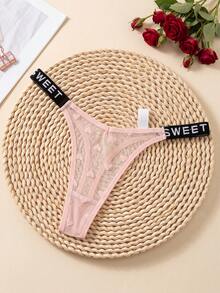 3pcs/Set Sexy Lace Women's Panties, Heart Print, Semi-Transparent Soft Comfortable Thong, Sexy Lingerie Set - Multicolor - View 4