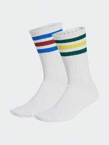 Adidas Kaos Kaki Setengah Betis Unisex Minimalis Serbaguna untuk Olahraga Kasual, 2 Pasang, JC8622 - Putih, hijau, kuning / Putih, biru, merah - View 1