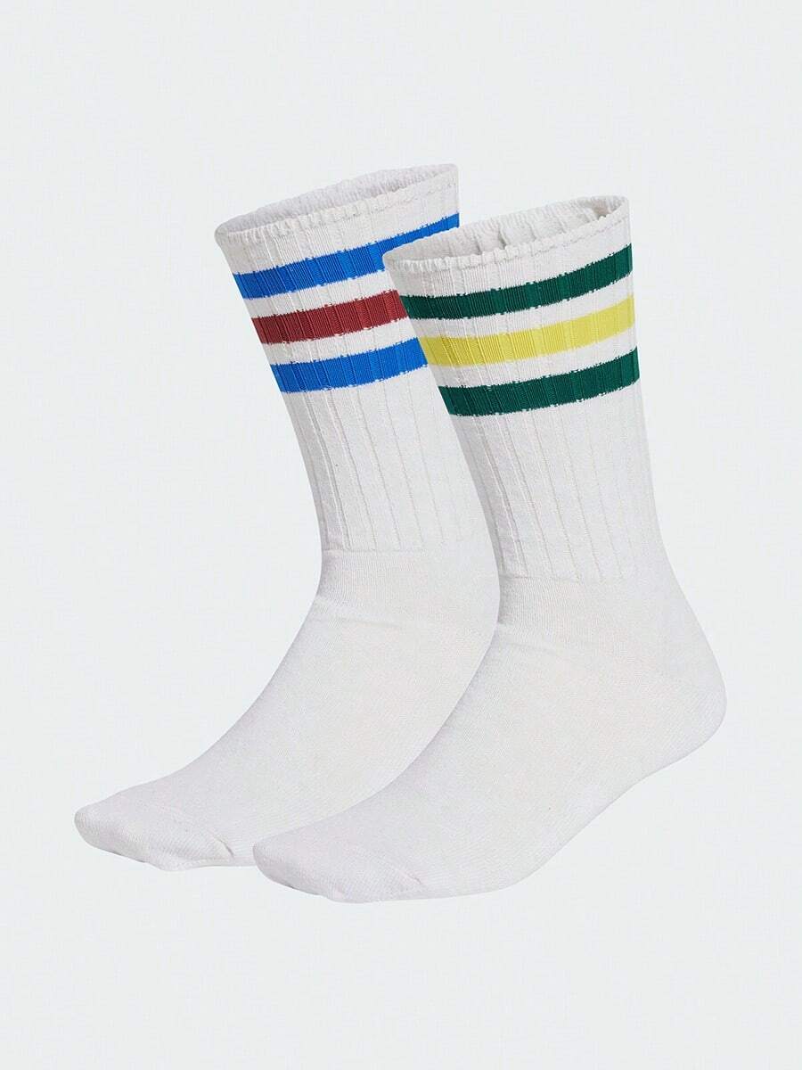 Adidas Kaos Kaki Setengah Betis Unisex Minimalis Serbaguna untuk Olahraga Kasual, 2 Pasang, JC8622 - Putih, hijau, kuning / Putih, biru, merah - View 1