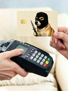 5/2/1pcs Funny Dog Wearing Headgear Holding Knife Design Credit Card Skin, Waterproof, Anti-Fingerprint, Anti-Scratch, Suitable For Party, Birthday Gift. PVC Material, Anti-Fingerprint, Anti-Scratch, Wear-Resistant, Suitable For Men, Women, Couples, Applicable To Small Chip Card, Credit Card, Transportation Card, Student Campus Card And Personalized Customization. - A - View 3
