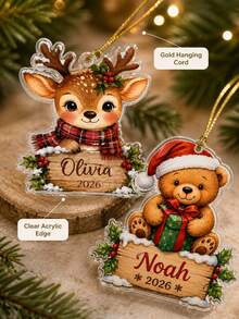 1pc Personalized Teddy Bear Reindeer Ornament, Custom Name Christmas Ornament, ,Christmas Tree Decor,Family Keepsake, First Christmas Gift,Christmas Gift - Multicolor - View 6