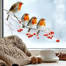 1PC Winter Cardinal Window Sticker, 4 Cute Birds On Snowy Bare Branches With Red Berries And Icicles, Easy To Install Double-Sided Visible Static Window Decal, Suitable For Home Living Room Kitchen Glass Windows Christmas Winter Warmth, Home Decor Sticker, Beautiful Sticker - Red Sparrow - View 6